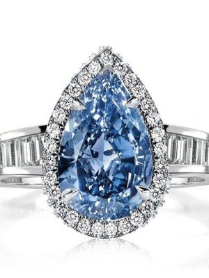 Pear Cut Halo Engagement Ring - 925 Sterling Silver, 3.40 CT Center Stone