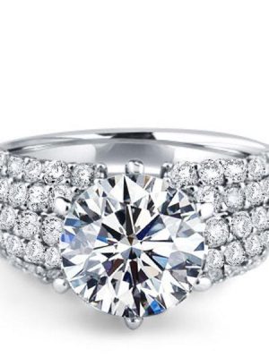 Sterling Silver Pave Created Sapphire Engagement Ring