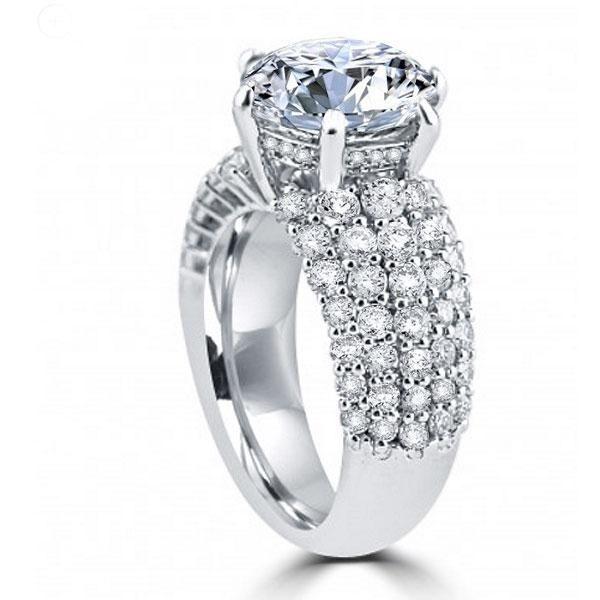 Sterling Silver Pave Created Sapphire Engagement Ring