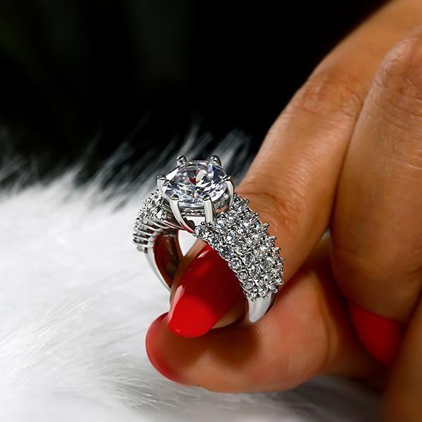 Sterling Silver Pave Created Sapphire Engagement Ring