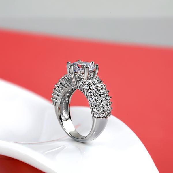 Sterling Silver Pave Created Sapphire Engagement Ring