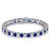 Sterling Silver Cushion Cut Eternity Bracelet with White & Blue Stones for Weddings