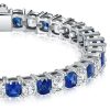 Sterling Silver Cushion Cut Eternity Bracelet with White & Blue Stones for Weddings