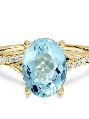 18K Gold Plated Sterling Silver Oval Aquamarine Bypass Engagement Ring