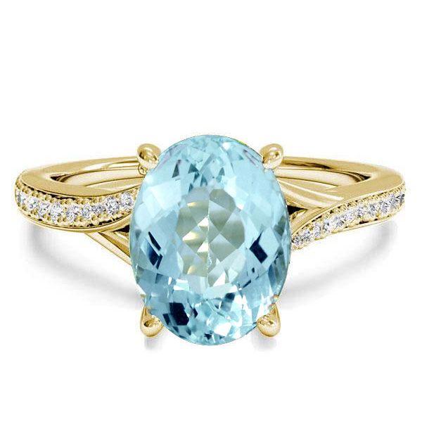 18K Gold Plated Sterling Silver Oval Aquamarine Bypass Engagement Ring