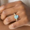18K Gold Plated Sterling Silver Oval Aquamarine Bypass Engagement Ring