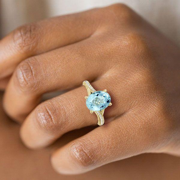18K Gold Plated Sterling Silver Oval Aquamarine Bypass Engagement Ring