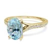 18K Gold Plated Sterling Silver Oval Aquamarine Bypass Engagement Ring