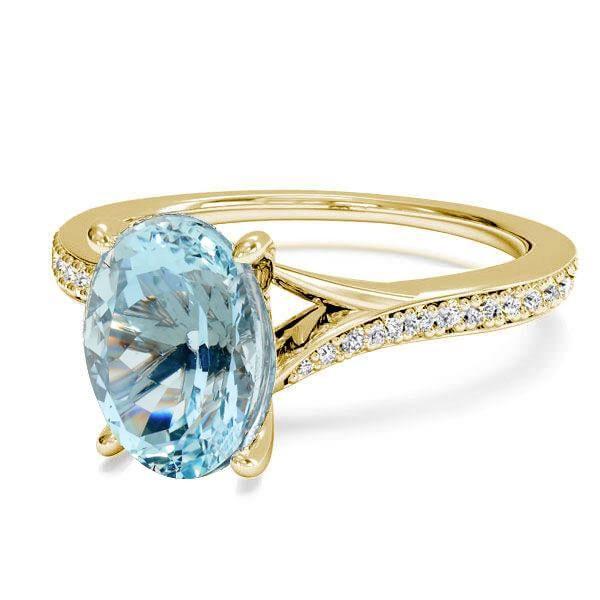 18K Gold Plated Sterling Silver Oval Aquamarine Bypass Engagement Ring
