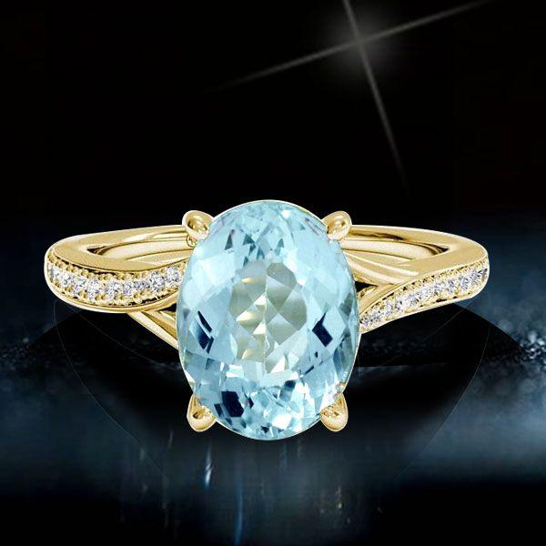 18K Gold Plated Sterling Silver Oval Aquamarine Bypass Engagement Ring