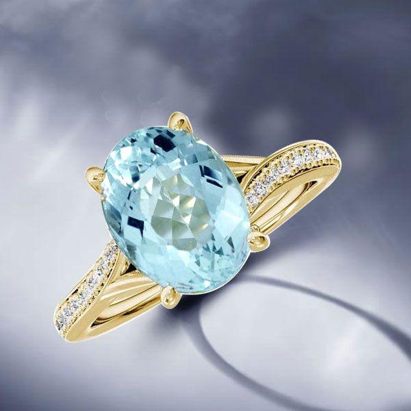 18K Gold Plated Sterling Silver Oval Aquamarine Bypass Engagement Ring