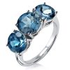 Blue Topaz Three Stone Engagement & Wedding Ring Set - Sterling Silver
