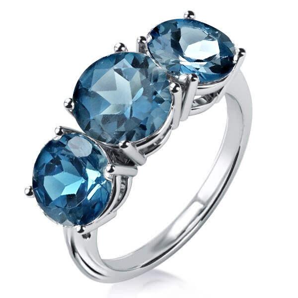 Blue Topaz Three Stone Engagement & Wedding Ring Set - Sterling Silver