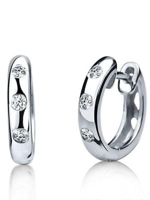 White Sapphire Sterling Silver Gypsy Hoop Earrings