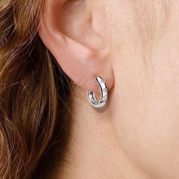White Sapphire Sterling Silver Gypsy Hoop Earrings