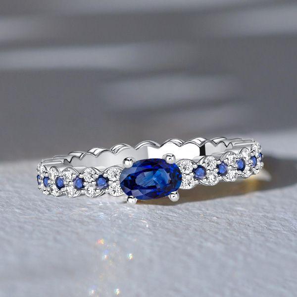 Oval Blue Sapphire Ring - 925 Sterling Silver Simple Ring (1.40 CT. TW.)