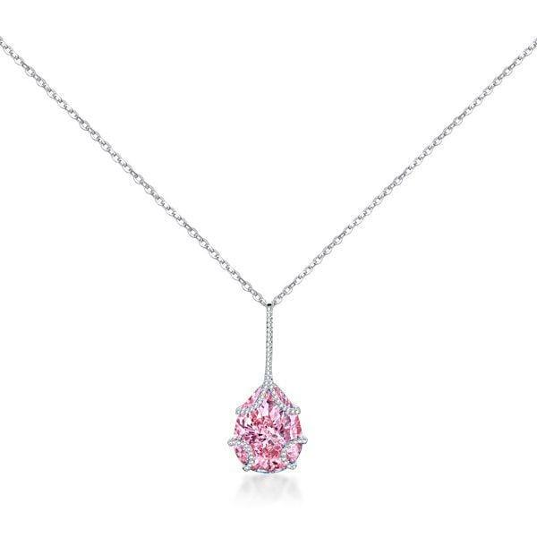 Pink Pear Drop Sterling Silver Necklace for Women - Rhodium Plated
