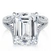 Split Shank Emerald Cut Engagement Ring in Rhodium Plated 925 Sterling Silver