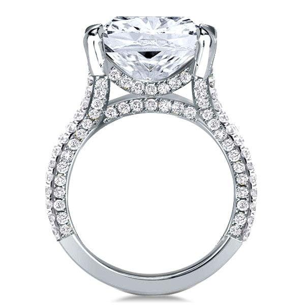 Split Shank Emerald Cut Engagement Ring in Rhodium Plated 925 Sterling Silver