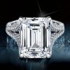 Split Shank Emerald Cut Engagement Ring in Rhodium Plated 925 Sterling Silver