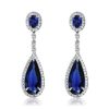 Silver Plated Pear Cut Created Sapphire Drop Earrings for Women