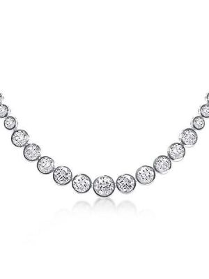 Classic Bezel Round Cut Tennis Necklace in Rhodium-Plated 925 Sterling Silver