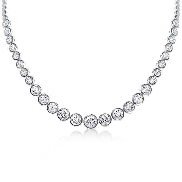 Classic Bezel Round Cut Tennis Necklace in Rhodium-Plated 925 Sterling Silver