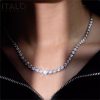 Classic Bezel Round Cut Tennis Necklace in Rhodium-Plated 925 Sterling Silver