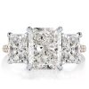 Two-Tone Radiant Cut Three Stone Engagement Ring in Sterling Silver