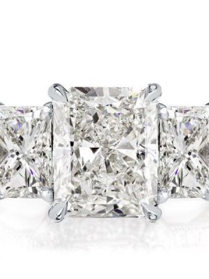 Two-Tone Radiant Cut Three Stone Engagement Ring in Sterling Silver