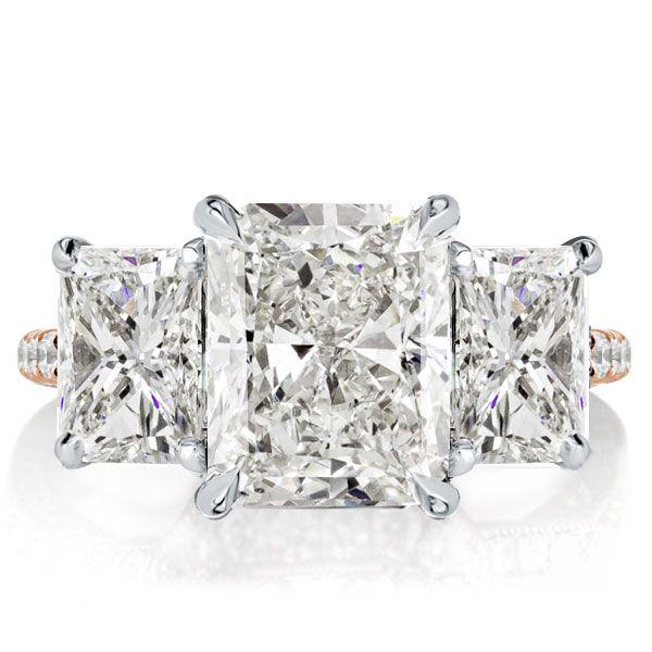 Two-Tone Radiant Cut Three Stone Engagement Ring in Sterling Silver