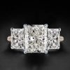 Two-Tone Radiant Cut Three Stone Engagement Ring in Sterling Silver