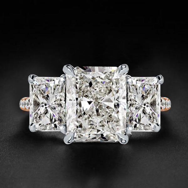 Two-Tone Radiant Cut Three Stone Engagement Ring in Sterling Silver