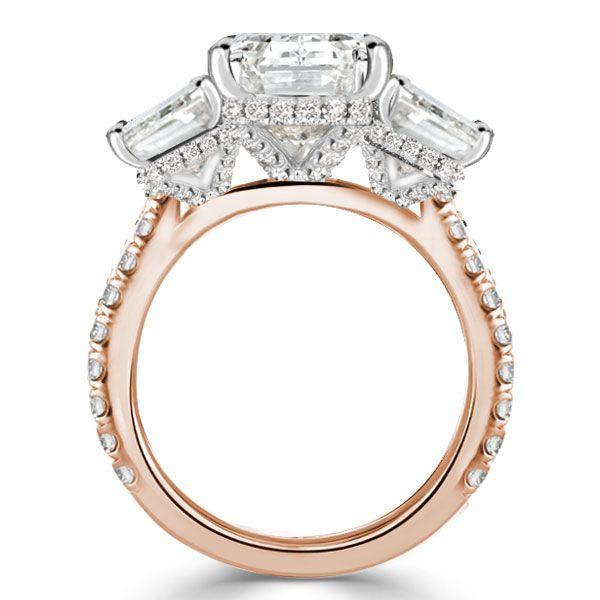 Two-Tone Radiant Cut Three Stone Engagement Ring in Sterling Silver