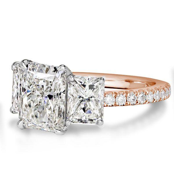 Two-Tone Radiant Cut Three Stone Engagement Ring in Sterling Silver