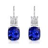 Emerald & Cushion Cut Blue Sapphire Drop Earrings in Sterling Silver