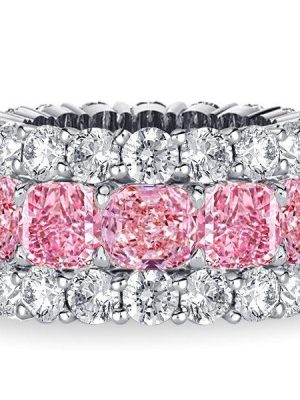 Cushion Cut Pink Wedding Band for Women - 925 Sterling Silver
