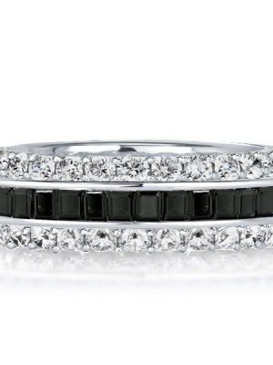 Black Baguette CZ Eternity Wedding Band in Sterling Silver - Available in Silver, Gold & Rose Gold