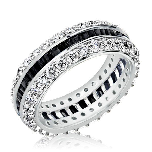 Black Baguette CZ Eternity Wedding Band in Sterling Silver - Available in Silver, Gold & Rose Gold