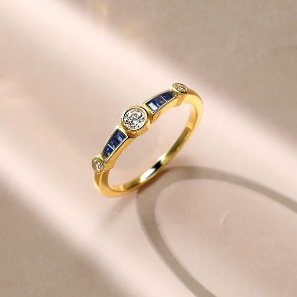 Vintage Style Golden Bezel Set Engagement Ring for Women - 18K Gold Plated Sterling Silver