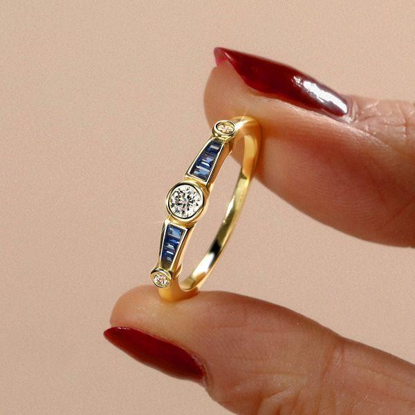 Vintage Style Golden Bezel Set Engagement Ring for Women - 18K Gold Plated Sterling Silver