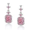 Pink Sapphire Sterling Silver Drop Earrings - 925 Silver, Rhodium Plated