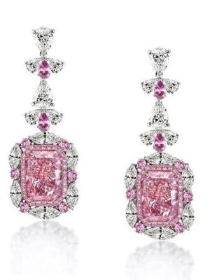 Pink Sapphire Sterling Silver Drop Earrings - 925 Silver, Rhodium Plated