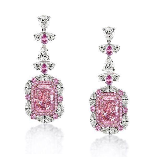 Pink Sapphire Sterling Silver Drop Earrings - 925 Silver, Rhodium Plated