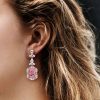 Pink Sapphire Sterling Silver Drop Earrings - 925 Silver, Rhodium Plated