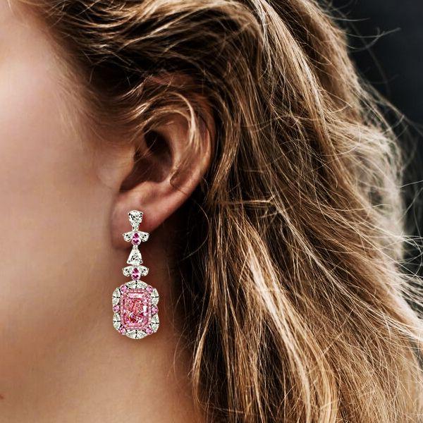 Pink Sapphire Sterling Silver Drop Earrings - 925 Silver, Rhodium Plated