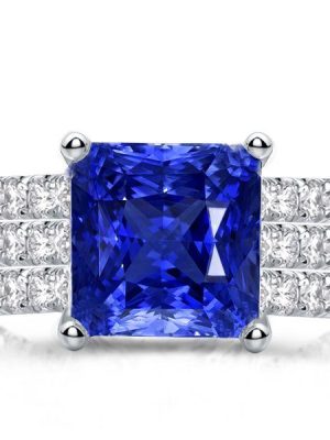 Princess Cut Blue Sapphire 3-Piece Sterling Silver Wedding Set