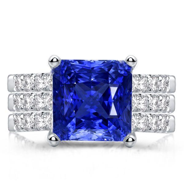 Princess Cut Blue Sapphire 3-Piece Sterling Silver Wedding Set