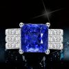 Princess Cut Blue Sapphire 3-Piece Sterling Silver Wedding Set