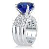 Princess Cut Blue Sapphire 3-Piece Sterling Silver Wedding Set